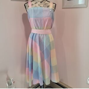 Vintage pastel color block 1980s dress